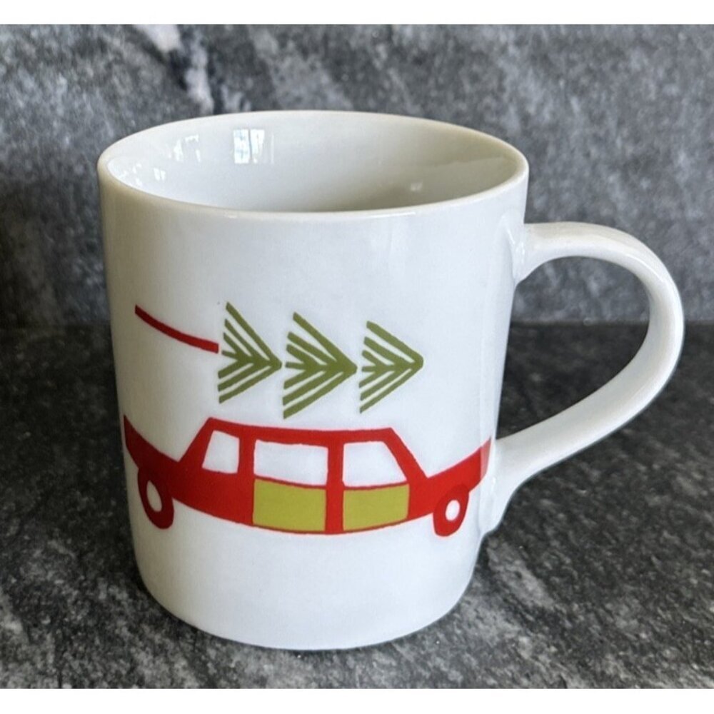Crate & Barrel Yule Tree Christmas by Julia Rothman Ceramic Coffee Mug Cup 3”